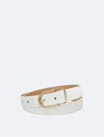 Calvin Klein Women's Textured Round Buckle Belt In Bone Croc