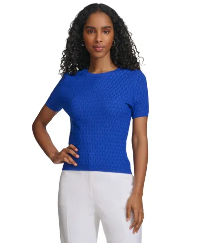 Calvin Klein Women's Textured Short-sleeve Sweater In Dazzling Blue