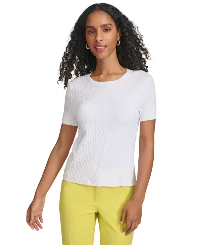 Calvin Klein Women's Textured Short-sleeve Sweater In White