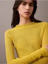 Calvin Klein Women's Textured Slim Mock-neck T-shirt In Yellow