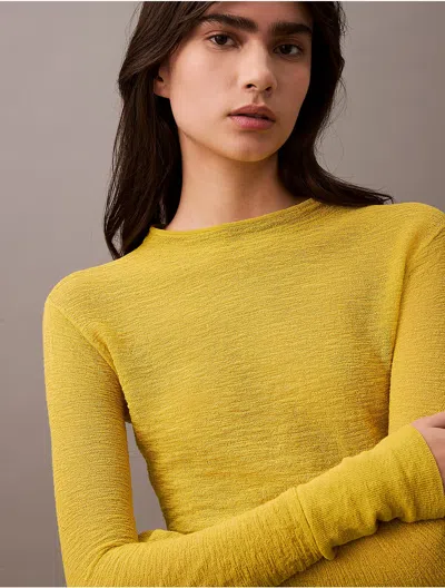 Calvin Klein Women's Textured Slim Mock-neck T-shirt In Yellow