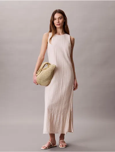 Calvin Klein Women's Textured Stripe Sheer Maxi Dress In Neutral