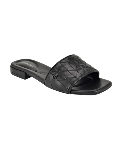 Calvin Klein Women's Theona Quilted Flat Slip-on Sandals In Black