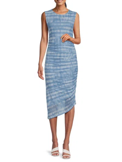 Calvin Klein Women's Tie Dye Ruched Midi Sheath Dress In Blue Multicolor