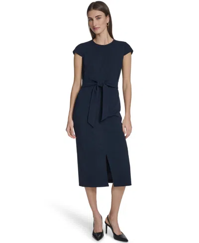 Calvin Klein Women's Tie-front Crewneck Midi Dress In Blue