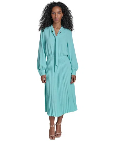 Calvin Klein Women's Tie-neck Pleated-skirt Dress In Aqua