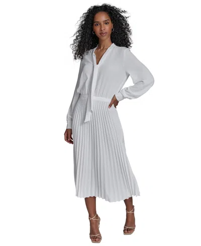 Calvin Klein Women's Tie-neck Pleated-skirt Dress In Cream