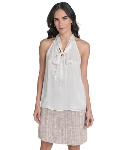 Calvin Klein Women's Tie-neck Sleeveless Blouse In White