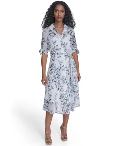 Calvin Klein Women's Tie-sleeve Printed Midi Dress In White