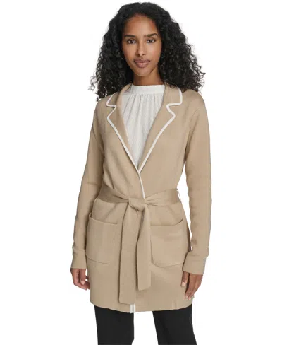 Calvin Klein Women's Tie-waist Contrast Collar Sweater In Neutral