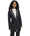 Calvin Klein Women's Tie-waist Contrast Collar Sweater In Blue