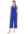 Calvin Klein Women's Tie Waist Sleeveless Gauze Jumpsuit In Blue