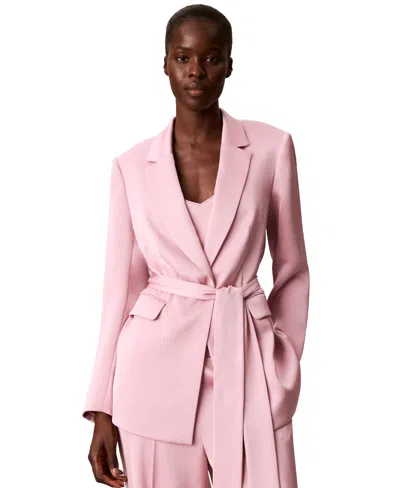 Calvin Klein Women's Tie Waist Smoking Jacket Double-face Satin Blazer In Pink