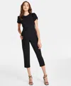 Calvin Klein Womens Belted Puff Sleeve Jumpsuit In Black