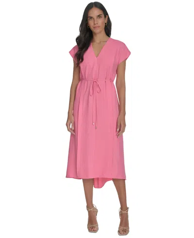 Calvin Klein Women's Tie-waist V-neck Midi Dress In Azaela