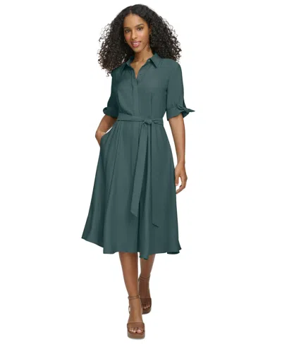 Calvin Klein Women's Tied Sleeve Shirtdress In Sequoia