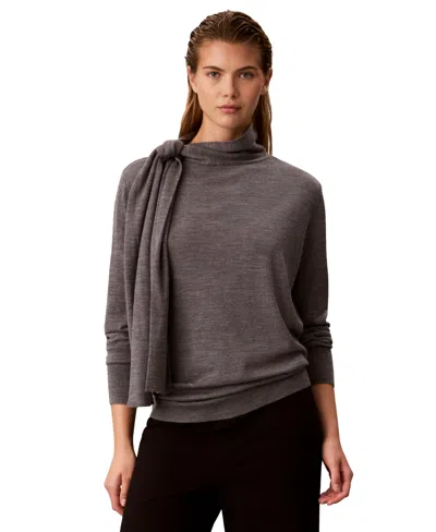 Calvin Klein Women's Tie-neck Mock Neck Long-sleeve Sweater In Brown