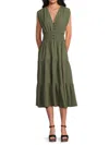 Calvin Klein Women's Tiered Button-front Crinkled Midi-dress In Green
