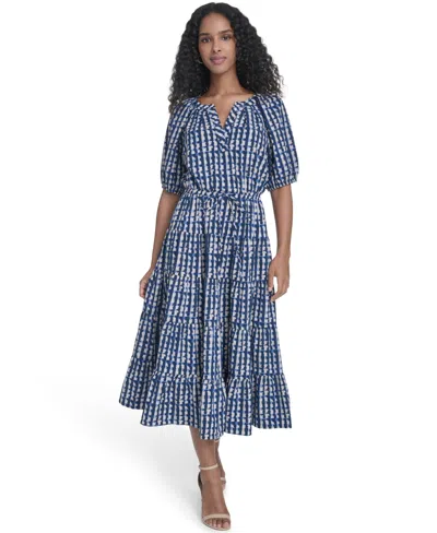 Calvin Klein Women's Tiered V-neck Midi Dress In Blue