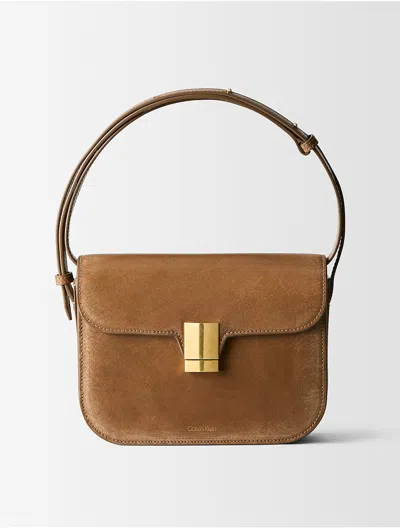 Calvin Klein Logo-print Leather Shoulder Bag In Brown