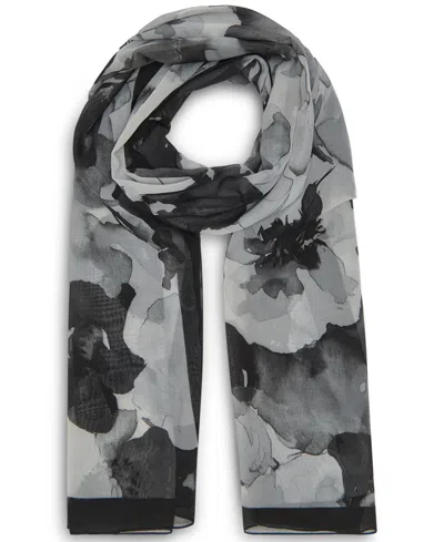 Calvin Klein Women's Tonal Floral Chiffon Scarf In Black