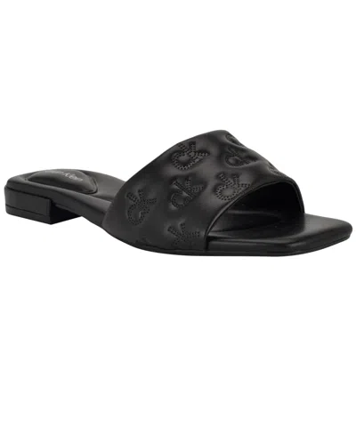 Calvin Klein Women's Traven Square Toe Casual Flat Sandals In Black
