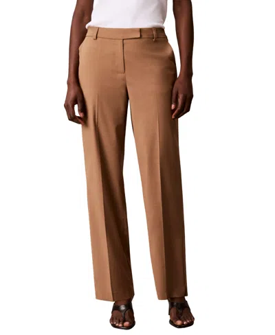 Calvin Klein Women's Tropical Bi-stretch Wide Leg High Rise Trousers In Brown