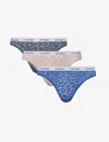 Calvin Klein Womens True Nvy Sphinx Dk Slate Modern Pack Of Three Stretch-lace Briefs In True Nvy Sphinx Dk Slate