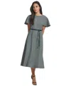 Calvin Klein Petites Womens Patterned Exposed Zipper Sheath Dress In Malachite