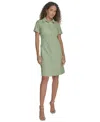 Calvin Klein Women's Tweed Collared Shirtdress In Leaf White