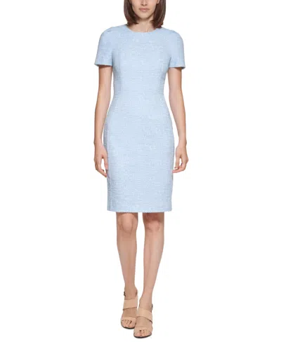 Calvin Klein Petite Tweed Sheath Crewneck Dress In Serene