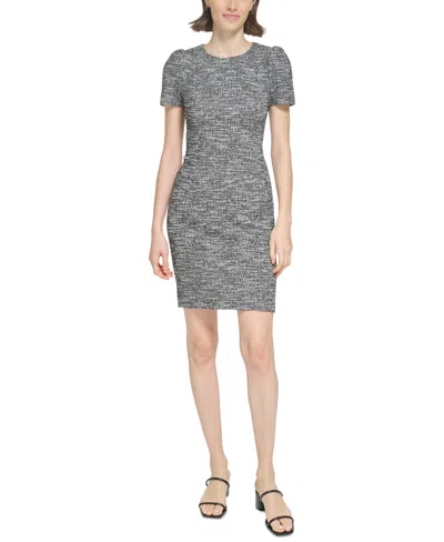 Calvin Klein Women's Tweed Short-sleeve Sheath Mini Dress In Black.cream