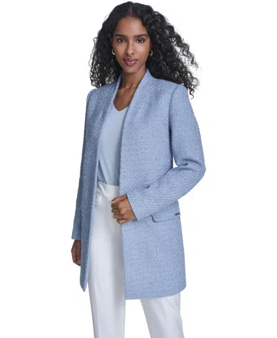 Calvin Klein Women's Tweed Topper Long-sleeve Open-front Blazer In Blue