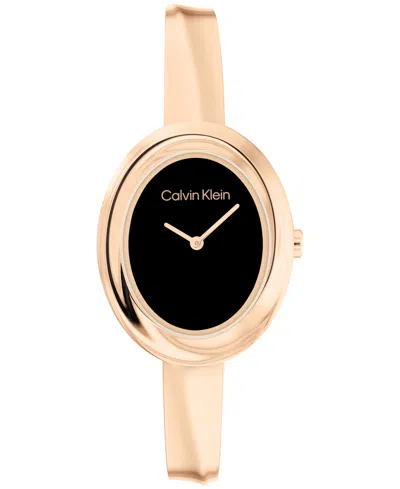 Calvin Klein Women Twisted Bezel Rose Gold-tone Stainless Steel Bracelet Watch 24mm