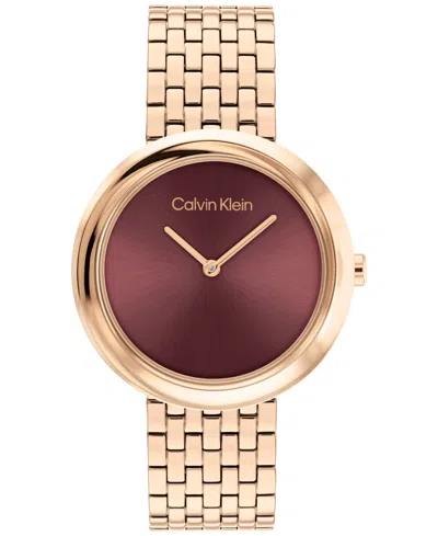 Calvin Klein Women Twisted Bezel Rose Gold-tone Stainless Steel Bracelet Watch 34mm
