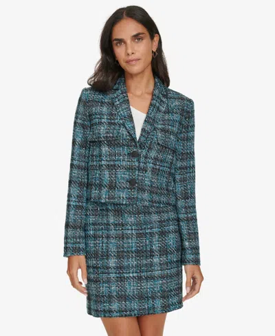 Calvin Klein Women's Two-button Cropped Tweed Blazer In Cypress Mu
