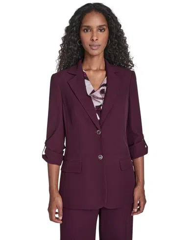 Calvin Klein Women's Two Button Roll Tab Jacket In Burgundy