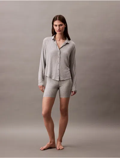 Calvin Klein Women's Ultra Soft Modal Button-down Shirt In Grey Heather