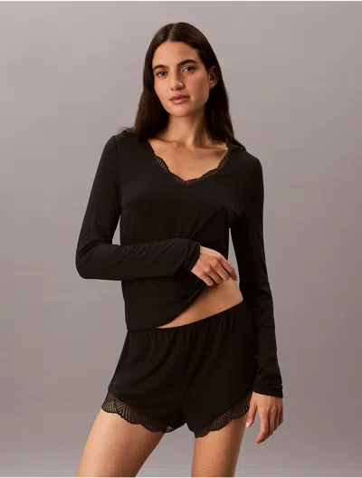 Calvin Klein Women's Ultra Soft Modal Lace Sleep Top In Black