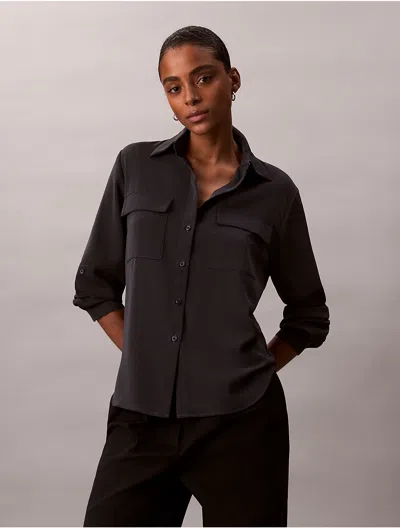 Calvin Klein Women's Utility Classic Button-down Shirt In Black