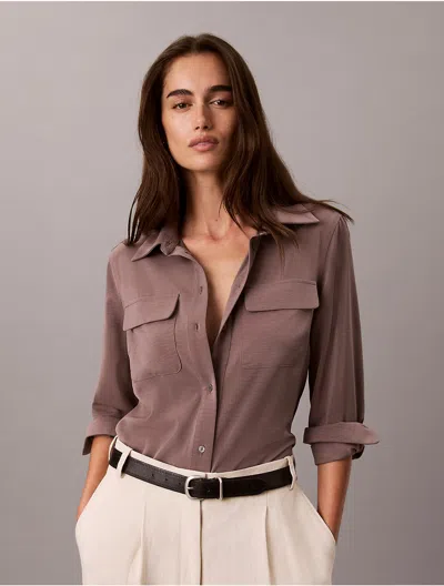 Calvin Klein Women's Utility Classic Button-down Shirt In Brown