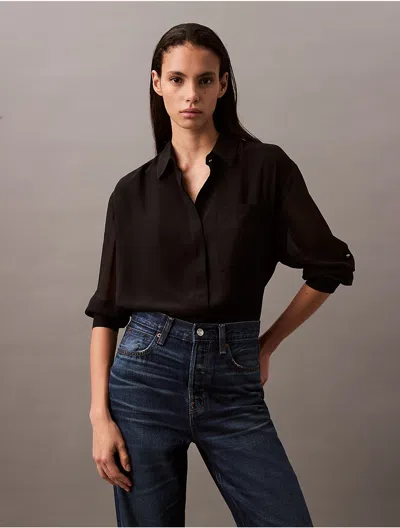 Calvin Klein Women's Utility Roll Sleeve Tunic In Black
