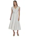 Calvin Klein Women's V-neck Belted A-line Scuba Dress In Cream
