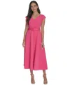 Calvin Klein Women's V-neck Belted A-line Scuba Dress In Hibiscus