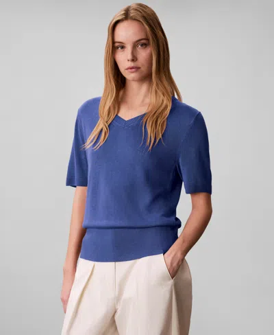 Calvin Klein Women's V-neck Knit Sweater In Blue