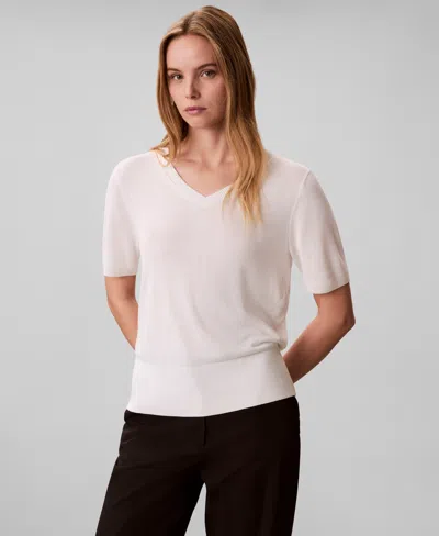 Calvin Klein Women's V-neck Knit Sweater In White