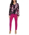 Calvin Klein Petite V-neck Long-sleeve Blouse In Black Multi