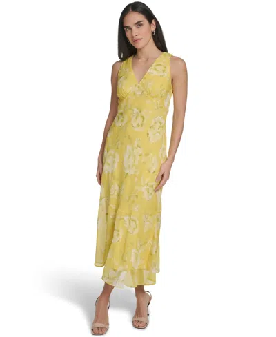 Calvin Klein Women's V Neck Midi Dress In Yellow