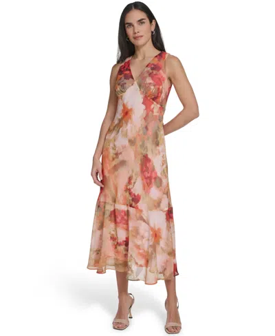 Calvin Klein Women's V Neck Midi Dress In Multi