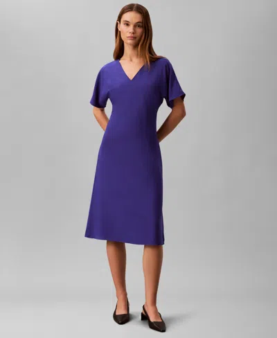 Calvin Klein Women's V-neck Midi Dress In Blue